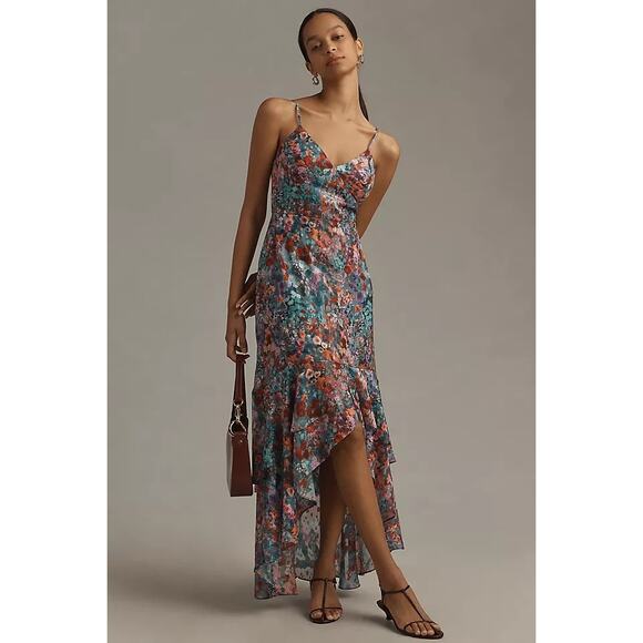 NEW NWT Hutch Anthropologie Royce Floral High Low Dress Teal Size 10